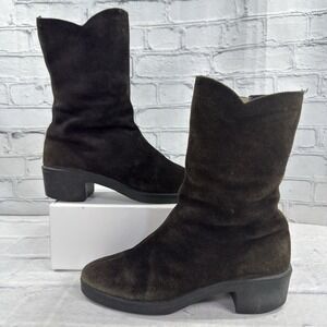 Vintage Womens Suede Boots Size 8 Made in Hungary Shearling Lined Side Zip Brown